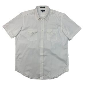 American Airlines Dress Shirt Mens 17.5 White Button Down Short Sleeve Pockets